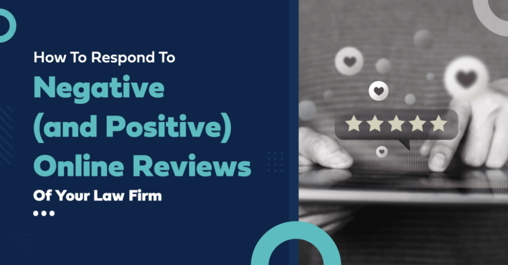 Guide on managing law firm reviews with visual of digital interaction and five-star rating.