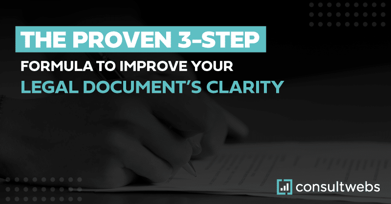 Enhance legal document clarity with our 3-step guide, featuring productive typing and consultwebs logo.