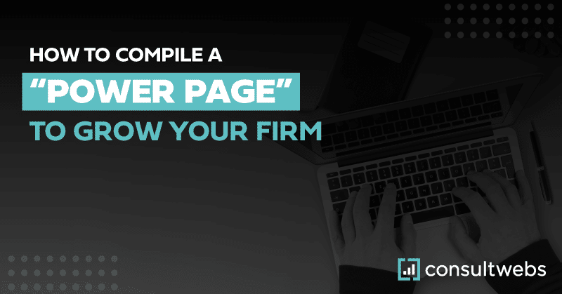 Guide to creating a power page for law firm growth, featuring typing hands and a laptop.