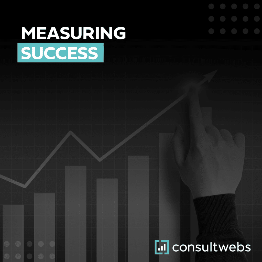 Graphic of growth chart with upward trend and hand pointing, symbolizing business success by consultwebs.