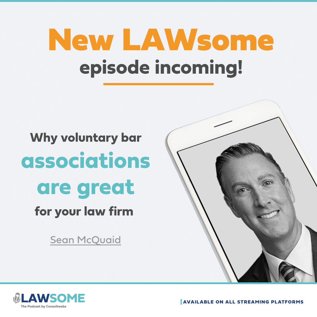 Promotional image for lawsome podcast episode on bar associations benefits for law firms.