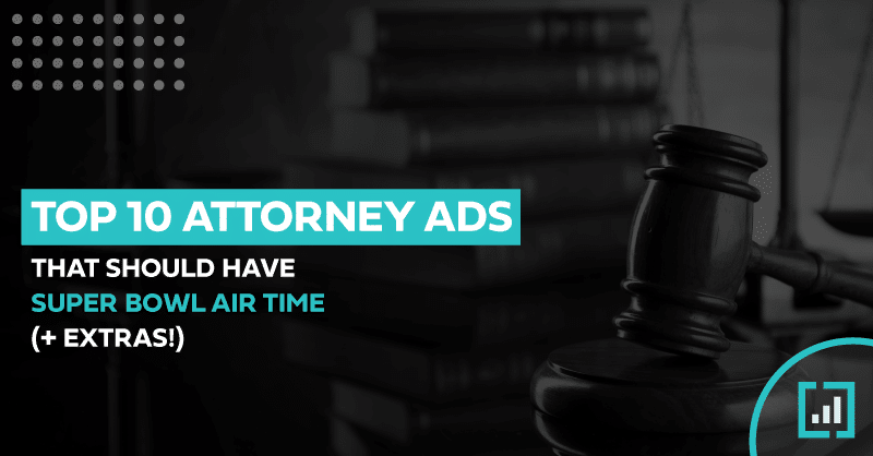 Top 10 super bowl-worthy attorney ads featuring a judges gavel on a blue background.