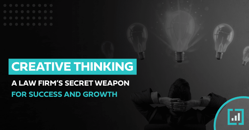 Professional in suit contemplates ideas, emphasizing creativity in law firms for growth and success.