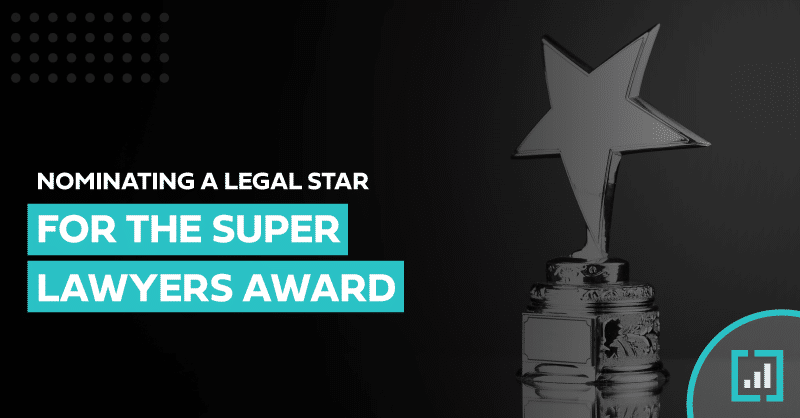 Nominate a standout lawyer for the Super Lawyers Award, featuring a trophy and sleek design.