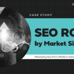 Cover slide showing seo roi analysis by market size, businessperson with digital interface.