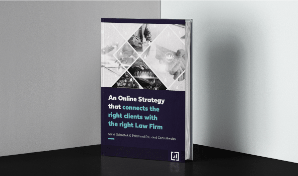 Book on effective online strategies for law firms with geometric cover design.