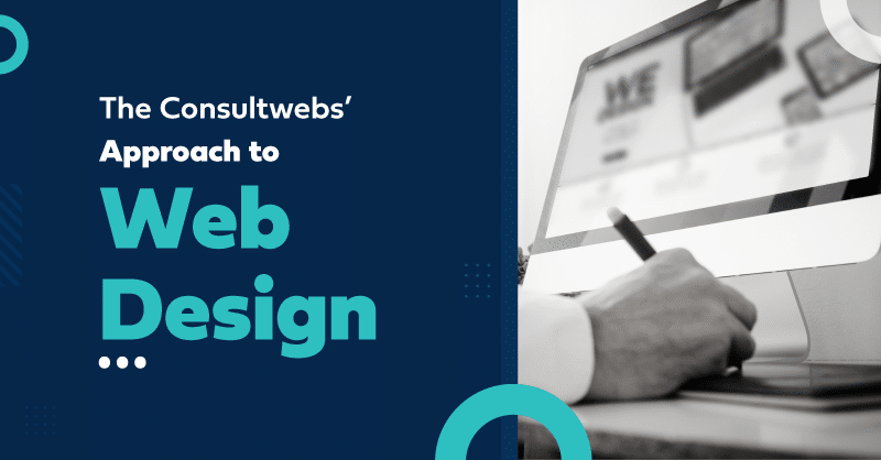 Consultwebs innovative approach to Web Design highlighted in a sleek, dual-section graphic.