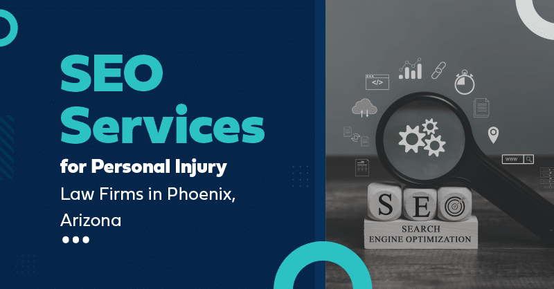 Seo services ad for phoenix personal injury law firms, highlighting search tools and analytics.